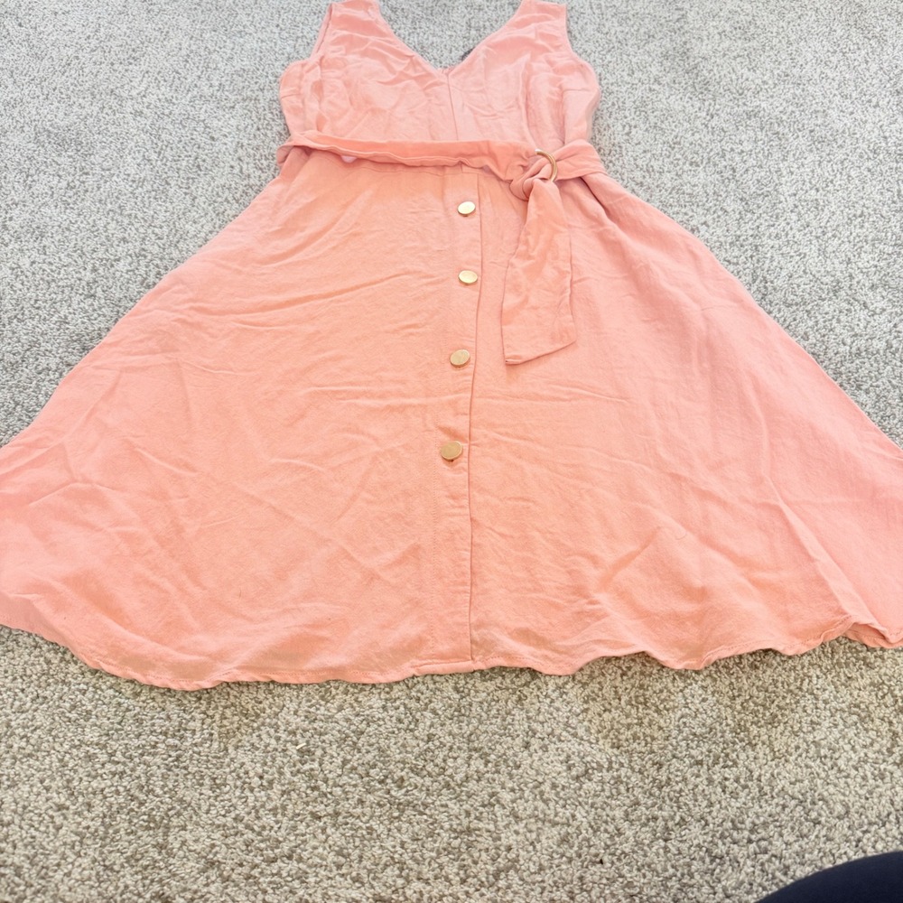 Luxology Peach Button Front V-Neck Midi Dress with Belt XL MIDI SUN MILKMAID